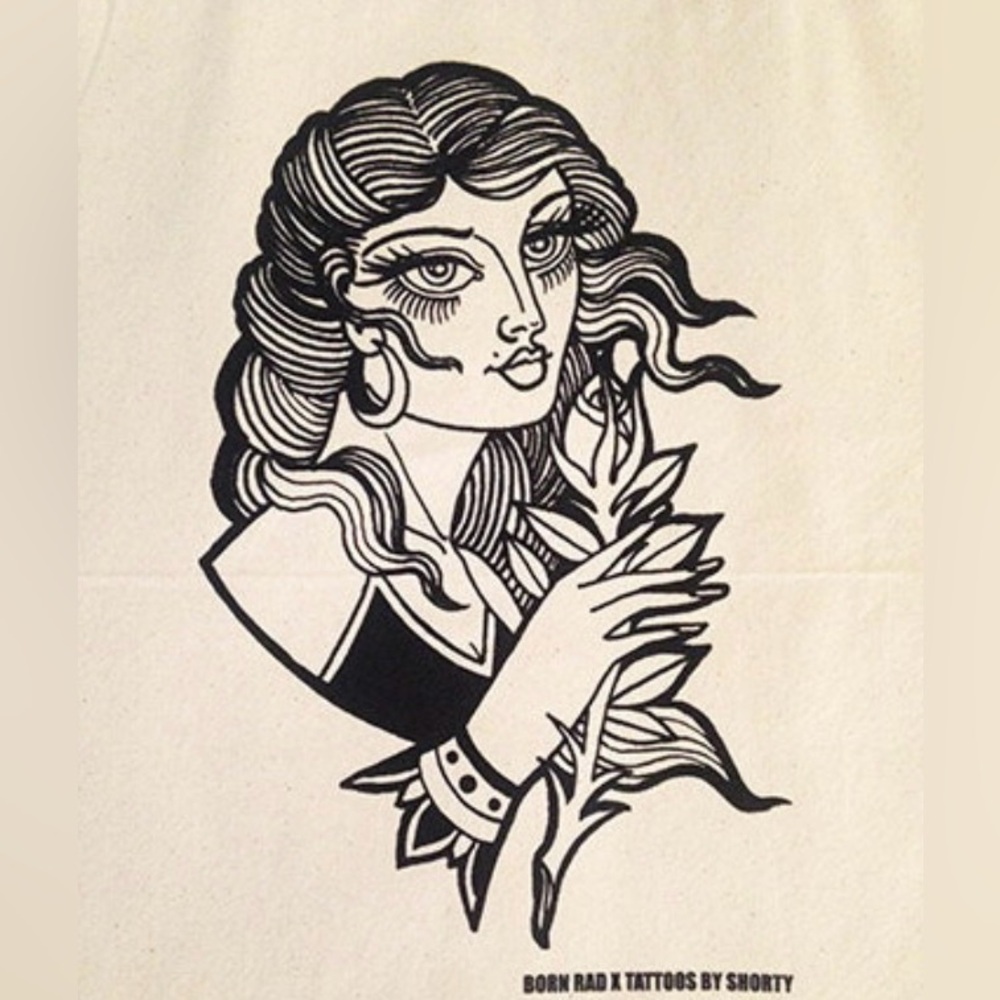 Rose Babe Tote Bag Canvas Purse Tattoo Flash Limited Edition Artist Collab - Picture 2 of 4